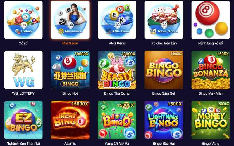 Danh mục xổ số và chọn sảnh chơi